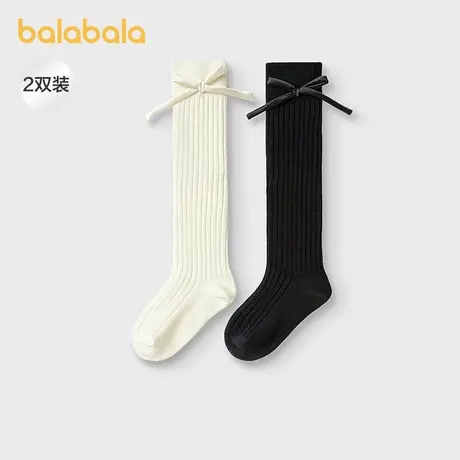 巴拉巴拉女童袜子中长筒秋季蝴蝶结中大童黑色宝宝两双装公主风潮图片