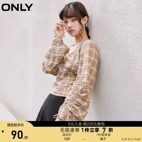 ONLY奥莱夏季拼接V领设计感小众复古洋气格子衬衫女商品大图
