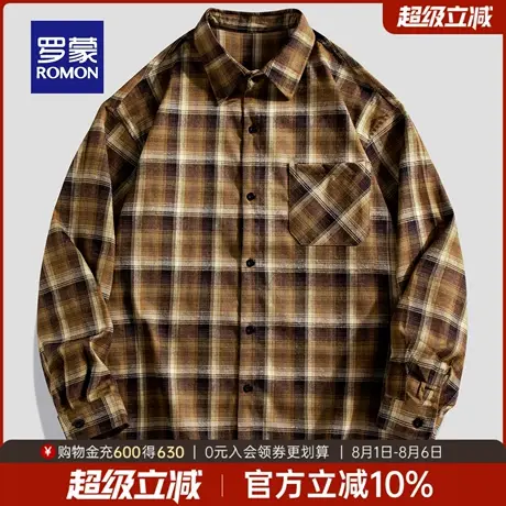 罗蒙男士商务休闲翻领衬衫2025秋季新款日常百搭上衣工装格子衬衣商品大图