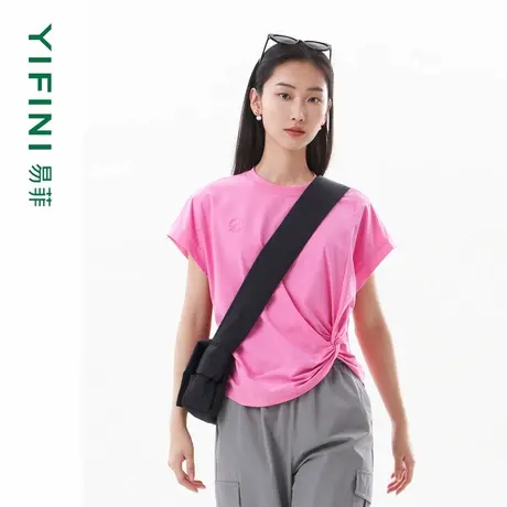 [专柜同款]Yifini/易菲纯色印花设计感小众宽松短款时尚T恤女夏新商品大图