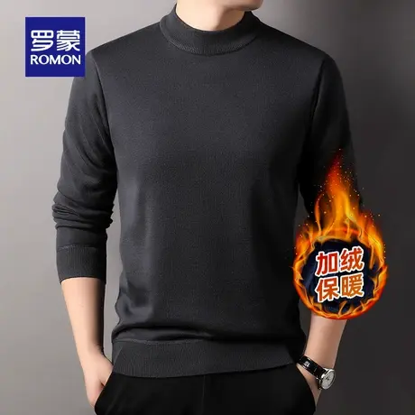 【加绒保暖】罗蒙男士时尚休闲圆领打底针织衫2025冬季新款厚毛衣图片