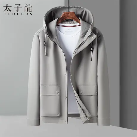 太子龙连帽夹克男休闲外套2025新款初秋通勤工装外衣机车服上衣潮商品大图