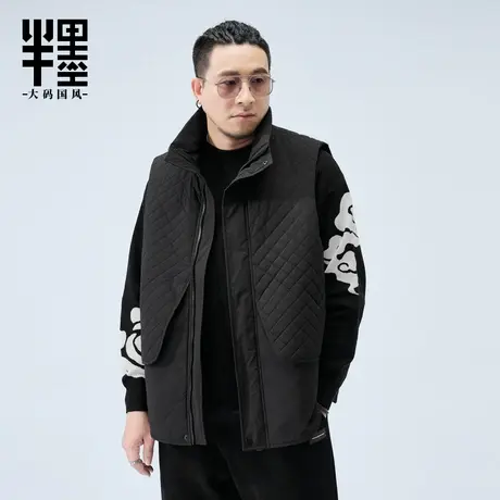 半墨大码男装轻薄棉马甲男宽松冬季解构拼接无袖立领棉衣背心坎肩商品大图