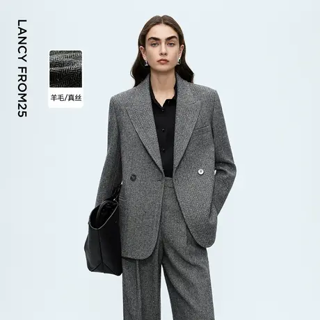 朗姿复古人字纹羊毛西装气质通勤高智时尚西服外套2025年冬季新款商品大图