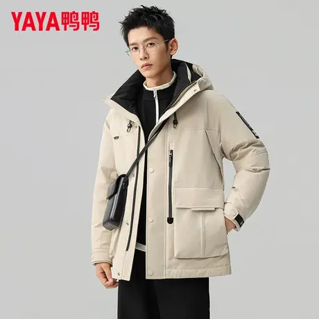 鸭鸭户外羽绒服男短款2025秋冬工装时尚休闲百搭加厚保暖连帽外套商品大图