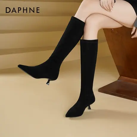 达芙妮高跟长筒靴女2025新款秋季弹力不过膝长靴小个子显瘦高筒靴图片