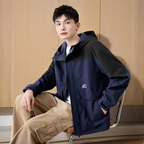 唐狮秋季新款男连帽工装外套拼接撞色夹克户外冲锋少年上衣潮TM商品大图