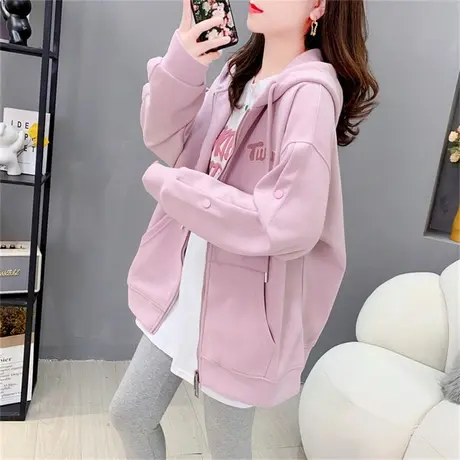 宽松慵懒风连帽卫衣外套女士春秋2023新款韩版设计感百搭开衫上衣商品大图