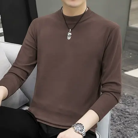 300g重磅圆领长袖t恤男装秋冬保暖内搭秋衣小衫双面绒德绒打底衫商品大图