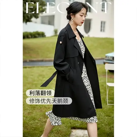 【惊喜直降】香影黑色炸街风衣女中长款2023秋季新款英伦风双排扣商品大图