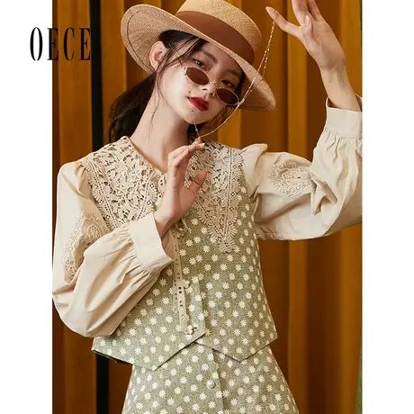 Oece秋装新款女装 复古波点马甲气质穿搭上衣短款小外套春秋图片