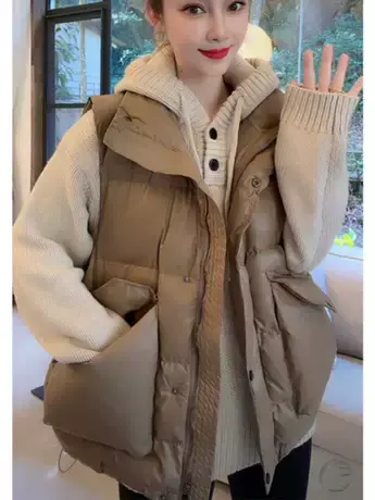 羽绒服马甲外套女2023年冬季新款白鸭绒马夹外穿韩版短款宽松背心商品大图
