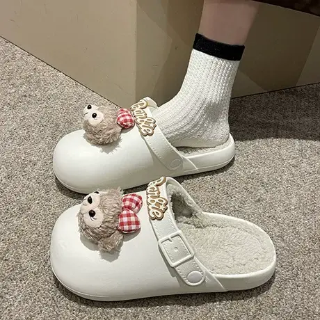 可爱卡通包头棉拖鞋女外穿加绒保暖2023秋冬季新款时尚厚底毛毛鞋商品大图