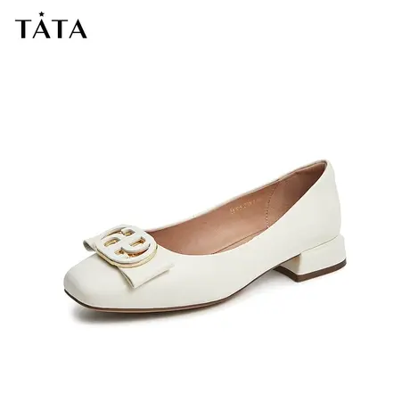 Tata他她低跟单鞋蝴蝶结时尚方跟浅口女鞋春季新商场同款YKJ01AQ2图片