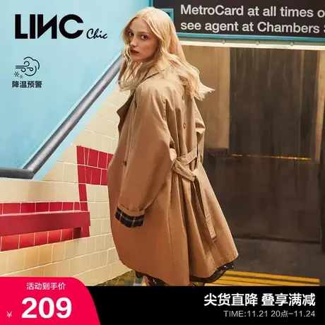 LINCCHIC金羽杰风衣英伦风翻领直筒中长款风衣外套女春秋910110商品大图