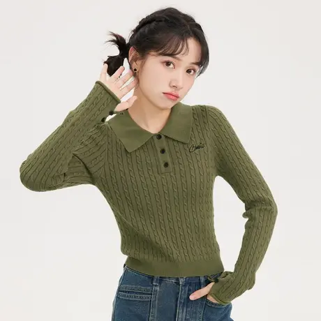 尔给上衣韩版灰色套头复古polo领毛衣女秋冬修身新款2022针织衫商品大图