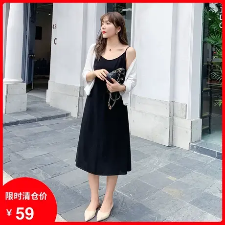 【清仓】夏装新款V领大码吊带裙波点中长款胖mm连衣裙显瘦遮肚子商品大图