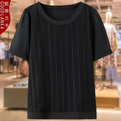 中老年女装夏装短袖雪纺衫洋气时尚中年妈妈加肥加大码女条纹上衣商品大图