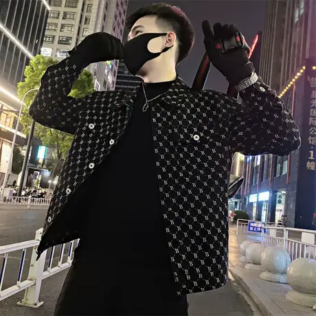 秋季时尚休闲简约韩版修身花色外套青年潮牌潮流痞帅原宿男士夹克商品大图