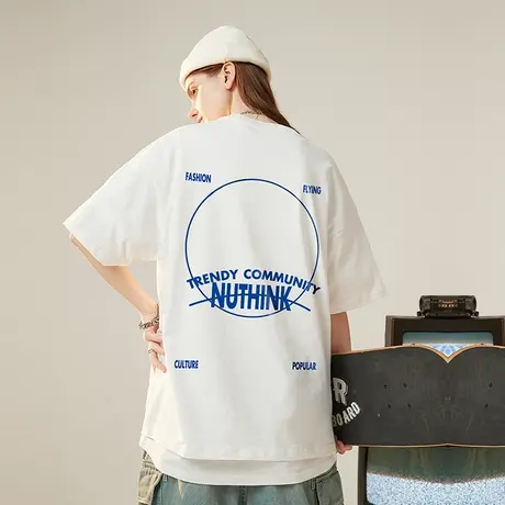 日系潮流原宿风短袖T恤男潮设计感小众宽松oversize中性风半截袖商品大图