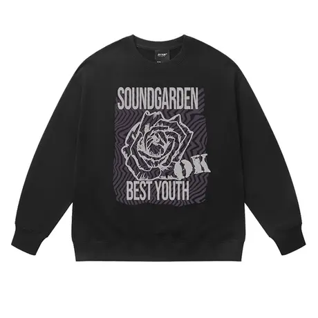 港风潮牌高街vibe字母加绒套头卫衣男秋冬款宽松oversize圆领上衣商品大图