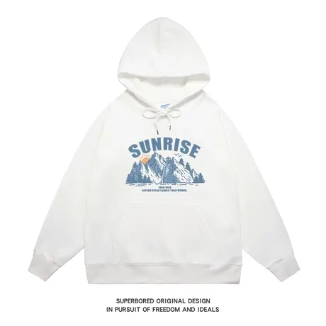 美式休闲潮牌复古山峰印花卫衣男秋冬宽松连帽上衣情侣装帽衫商品大图