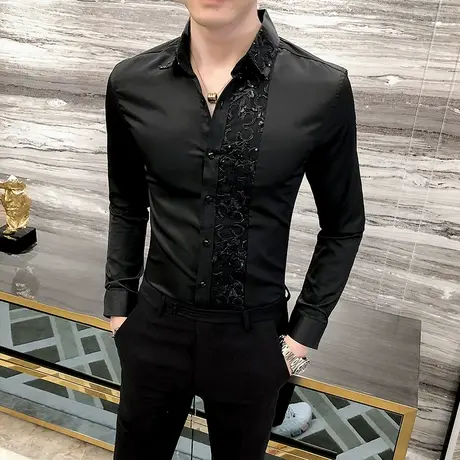 男士潮牌长袖衬衫秋季韩版修身个性很仙衣服发型师帅气设计感衬衣商品大图