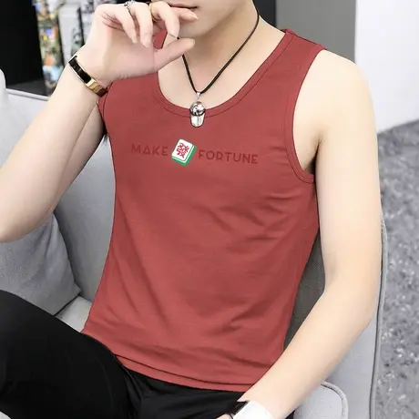 莫代尔背心男健身跨栏运动坎肩潮牌印花夏季冰丝速干无袖t恤吊带商品大图