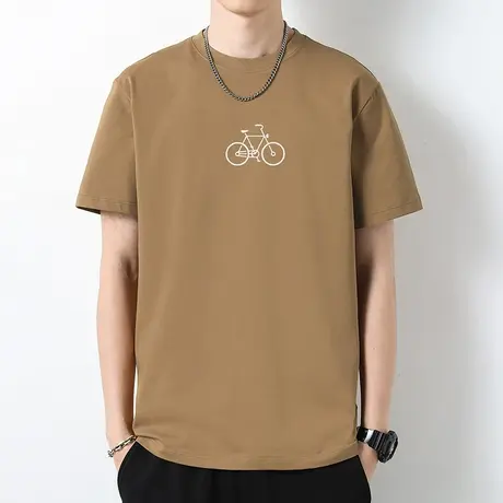 重磅t恤男士短袖纯棉宽松圆领上衣服液氨长绒棉半袖夏季印花体恤商品大图