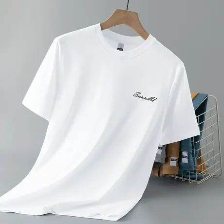 重磅纯棉t恤男短袖夏季宽松圆领白色上衣服字母印花美式全棉半袖商品大图
