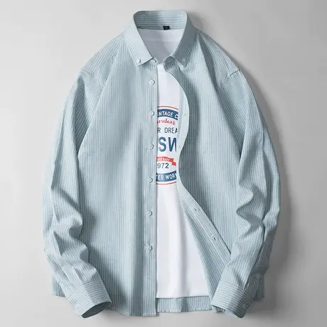 冰丝衬衫男长袖夏季休闲宽松凉感寸衫男青少年潮牌潮流百搭衬衣服商品大图