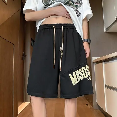 运动短裤男夏季薄款宽松潮牌发泡休闲裤子美式复古高街篮球五分裤商品大图
