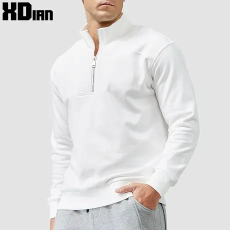 秋冬季半拉链卫衣男立领套头纯棉宽松纯色重磅高领外套秋冬季上衣商品大图