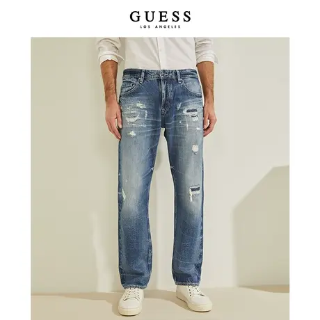 【38上新季】GUESS男士高级感磨白破洞牛仔裤图片