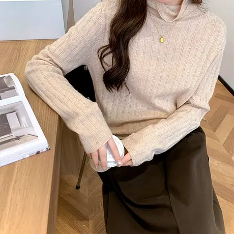 堆堆领打底衫女2023年秋冬季新款韩版宽松内搭洋气长袖针织衫上衣商品大图