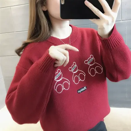 圆领毛衣女2023年新款爆款秋冬上衣宽松外穿内搭洋气针织衫女套头商品大图