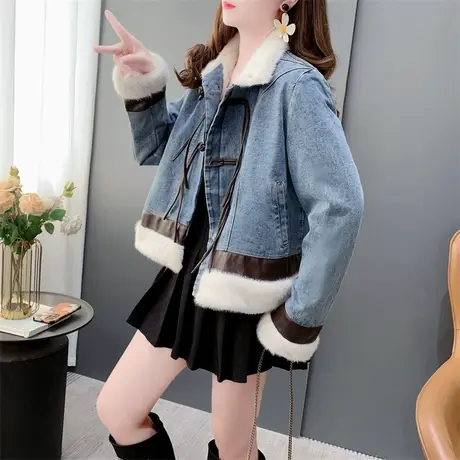 牛仔派克服女冬季2023年新款设计感高级感超好看复古港风棉服外套图片