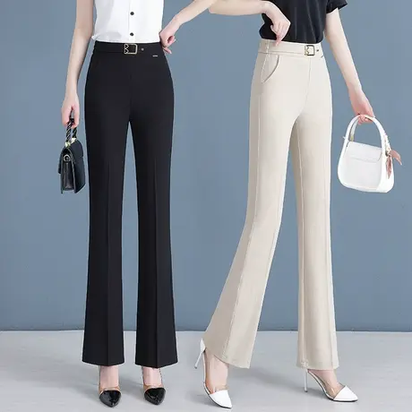 高腰休闲微喇裤女士夏季棉麻气质西装裤薄款显瘦小个子大码喇叭裤商品大图