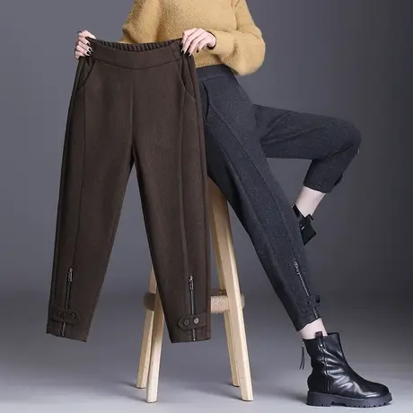 毛呢哈伦裤女秋冬季束脚九分马丁裤2023新款宽松小脚萝卜裤休闲裤商品大图