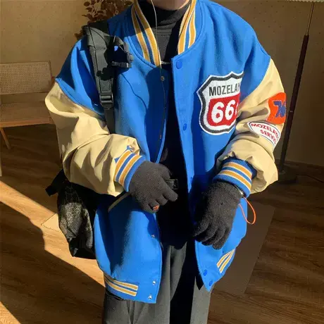 vintage外套女2021新款春秋上衣开衫美式复古夹克情侣棒球服ins潮图片