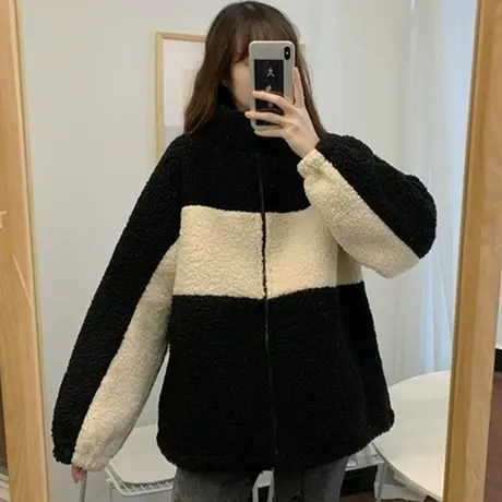 羊羔毛卫衣女2022新款秋冬小个子宽松韩版上衣慵懒风加绒加厚外套图片