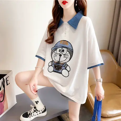 设计感小众短袖t恤女夏季韩版宽松大码中长款ins翻领polo衫上衣潮图片