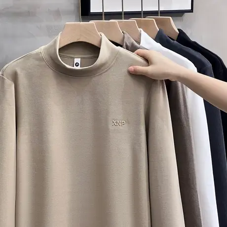 半高领t恤男长袖修身德绒自发热男士保暖上衣打底衫男秋冬内搭潮商品大图