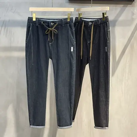 2023秋薄款黑色牛仔裤男士休闲直筒宽松丹宁九分裤小脚裤子长裤潮图片