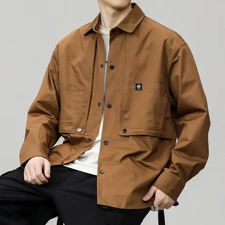 2024年新款春秋款男生高端设计感工装外套秋冬季美式长袖翻领夹克商品大图