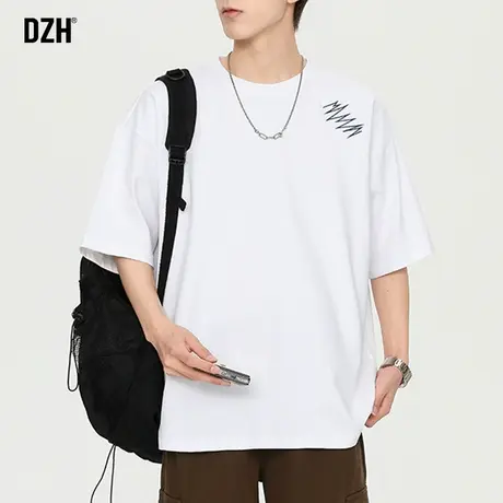 男士刺绣白色t恤美式短袖男潮牌潮流情侣装夏季衣服男款半袖体恤商品大图