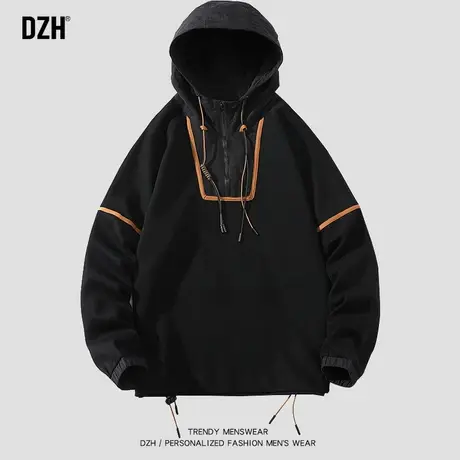 男生黑色半拉链连帽卫衣男春秋款潮牌宽松男装2025年新款男士外套商品大图