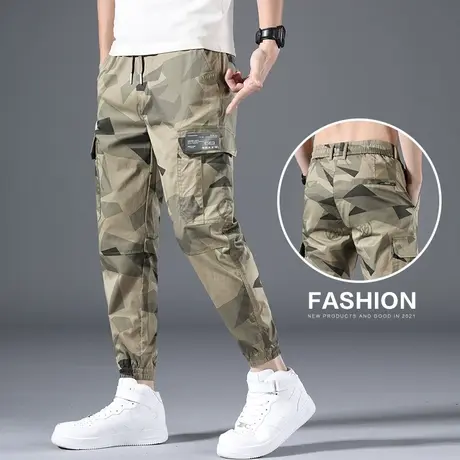 夏季薄款冰丝九分速干运动工装迷彩裤男裤2023年新款男士休闲裤子商品大图