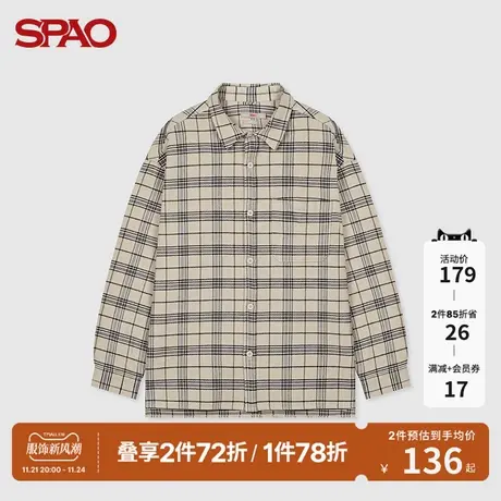 SPAO 男士衬衫春季新款休闲百搭法兰绒格子长袖衬衫SPYCB4TC01商品大图