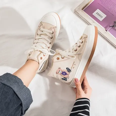 高帮帆布鞋女韩版百搭ulzzang学生2021年春秋新款布鞋板鞋ins潮鞋商品大图